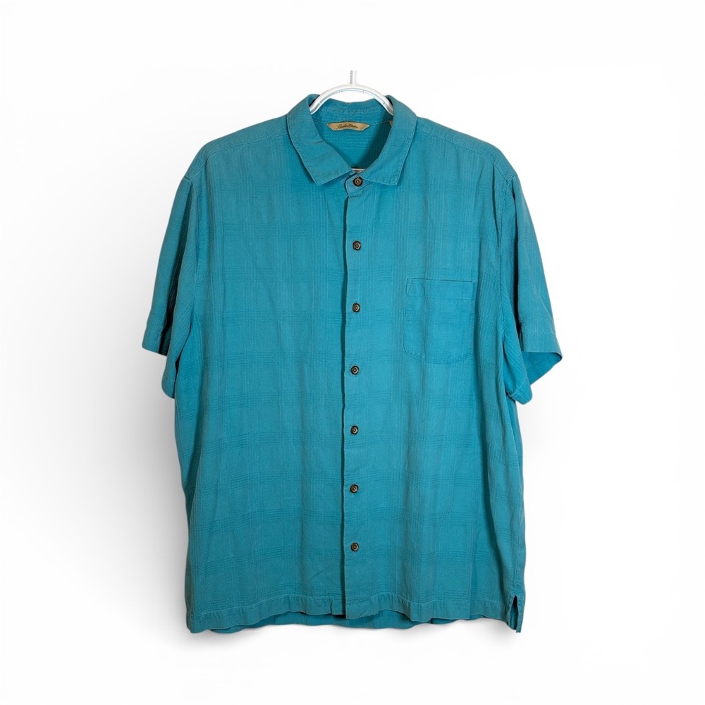 Paradise Collection Mens XL Turquoise 100%‎ Silk Short Sleeve  Shirt